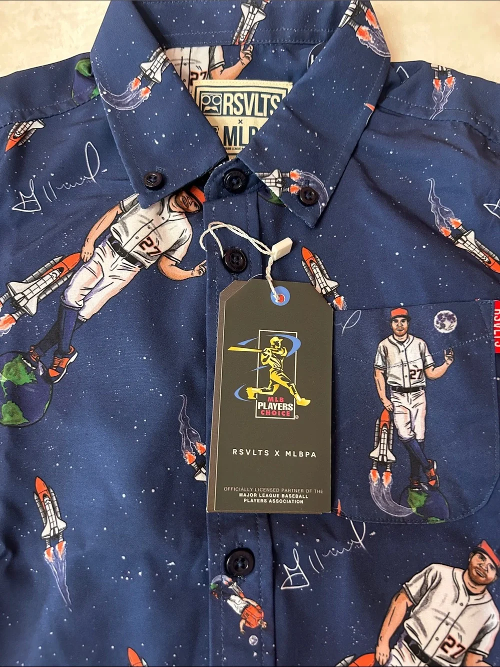 RSVLTS Navy Astronaut & Baseball Short-Sleeve Button-Down Shirt